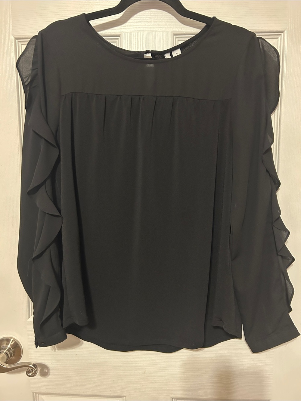 Elle Black Ruffle-Sleeve Chiffon Top